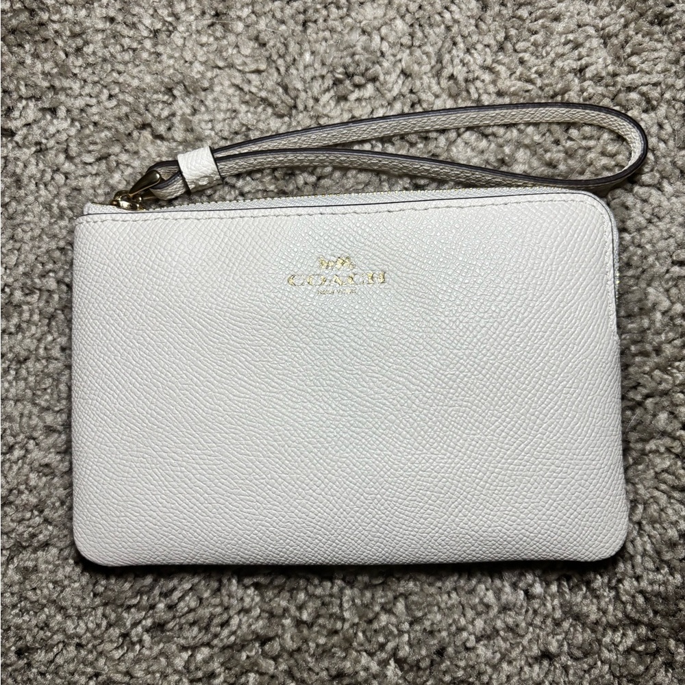 Coach Ivory Wristlet with Gold Accents